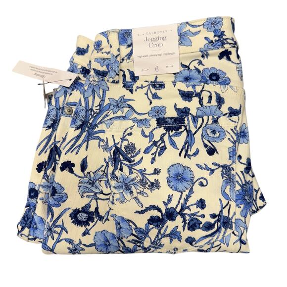 Talbots Jegging Crop Womens 6 (31x24 ACTUAL) Blue White Floral Skinny Leg NEW - Picture 1 of 11